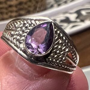 Sterling Silver Ring with Amethyst Gemstone Size 6 3/4"